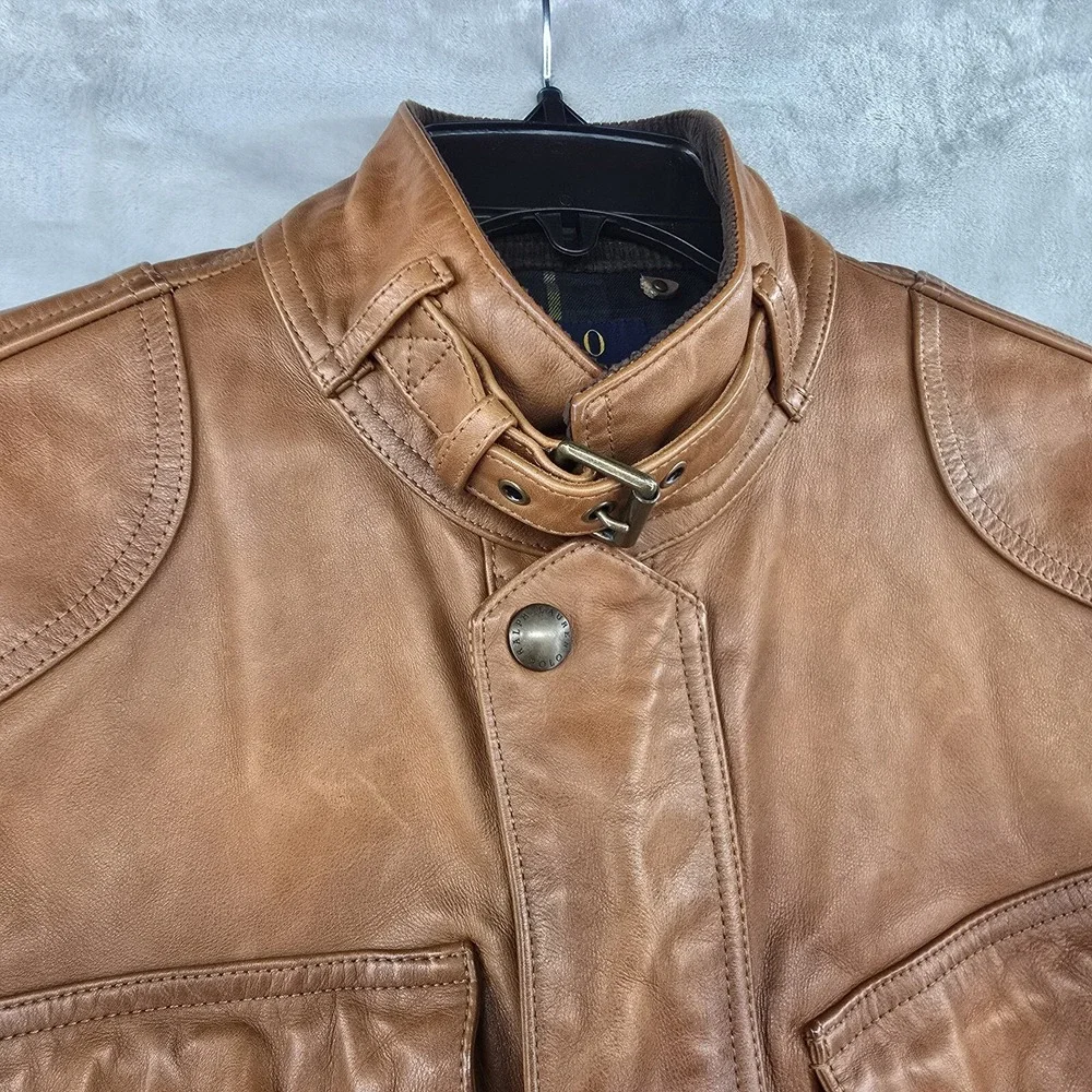 Polo Ralph Lauren‎ SOUTHBURY MENS BROWN CALF LEATHER MOTORCYCLE JACKET Medium - Picture 2 of 16
